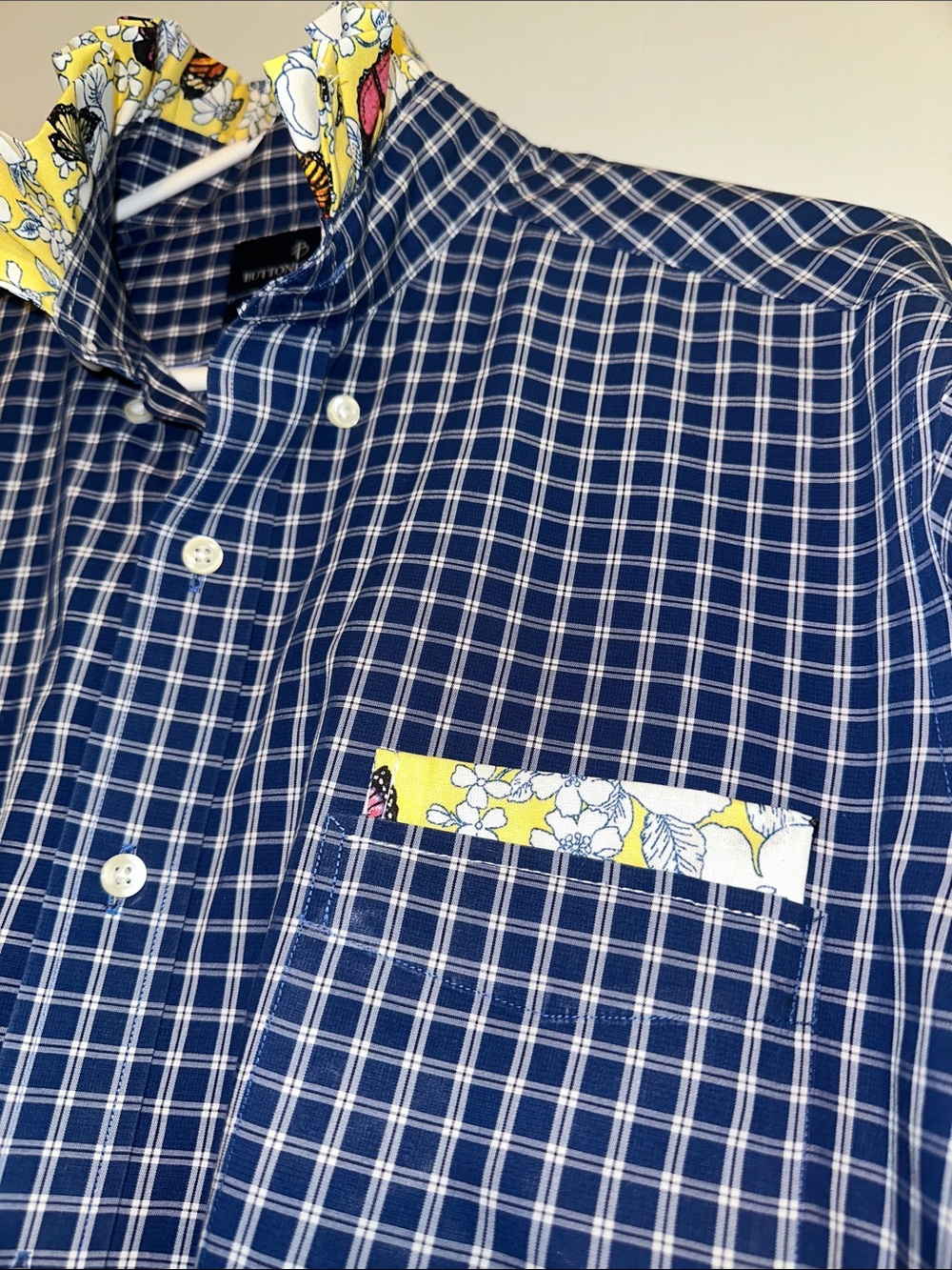 Buttoned Down Women's Navy Check Ruffled collar Button-Down Shirt - Picture 4 of 7